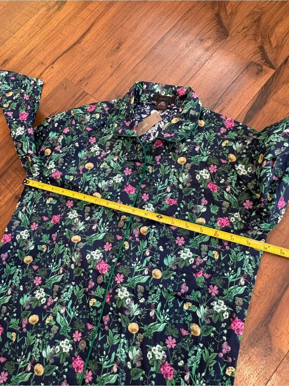 J. Crew Cotton Poplin Lounge Top Navy Green Floral Button Front PajamasXXS NWT